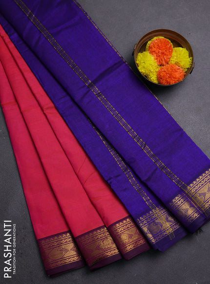 Pink & Blue Silk Cotton Saree