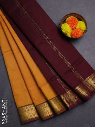 Mustard Yellow & Wine Shade Silk Cotton Saree