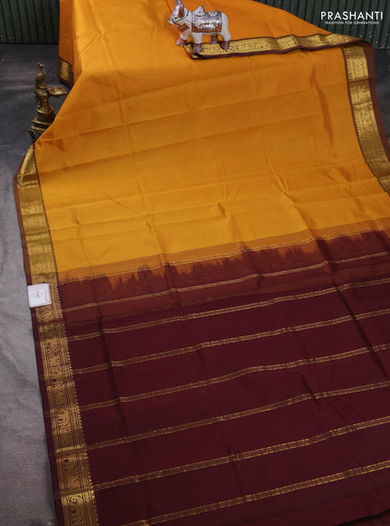 Mustard Yellow & Wine Shade Silk Cotton Saree