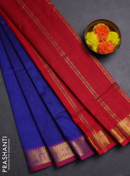 Blue & Red Silk Cotton Saree