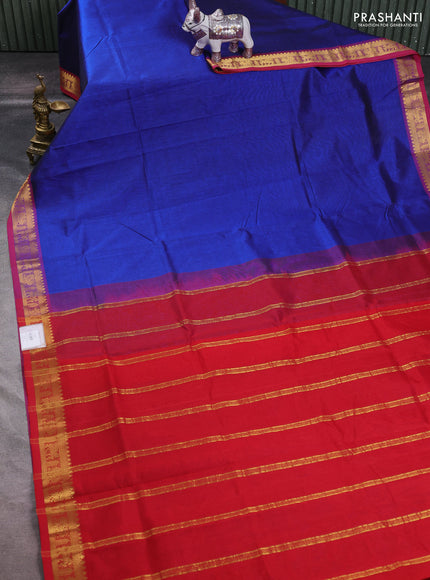 Blue & Red Silk Cotton Saree