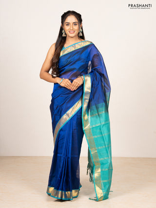 Blue & Teal Green Silk Cotton Saree