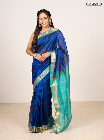 Blue & Teal Green Silk Cotton Saree
