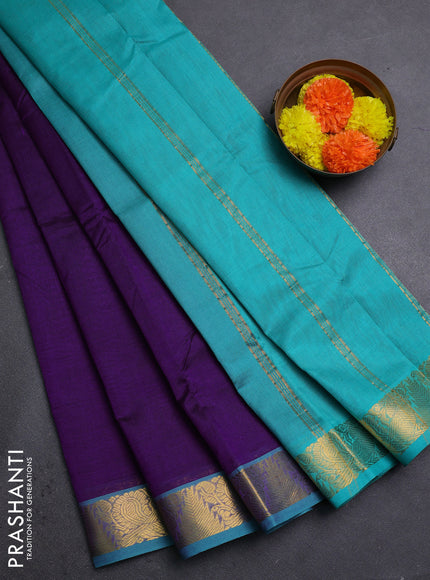 Purple & Teal Green Silk Cotton Saree