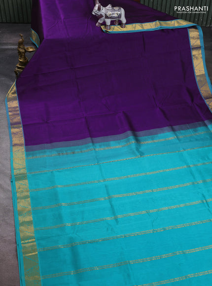 Purple & Teal Green Silk Cotton Saree