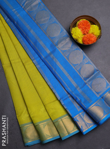 Lime Yellow & Cs Blue Silk Cotton Saree
