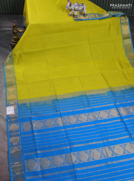 Lime Yellow & Cs Blue Silk Cotton Saree