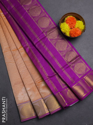 Pale Orange & Purple Silk Cotton Saree