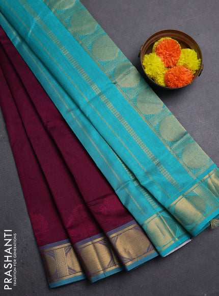 Wine & Teal Green Silk Cotton Saree