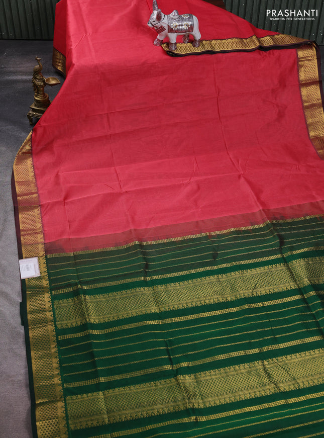 Pink & Bottle Green Silk Cotton Saree