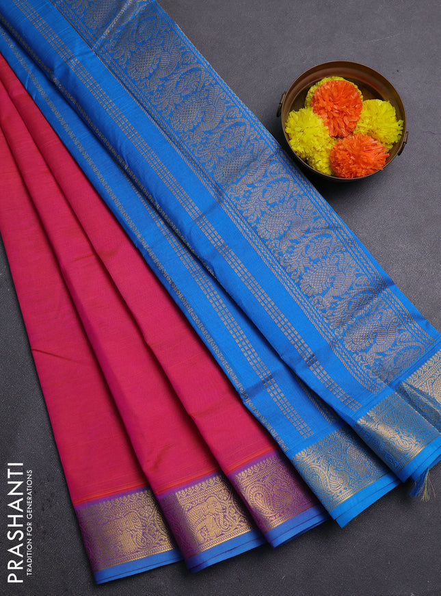 Pink & Cs Blue Silk Cotton Saree