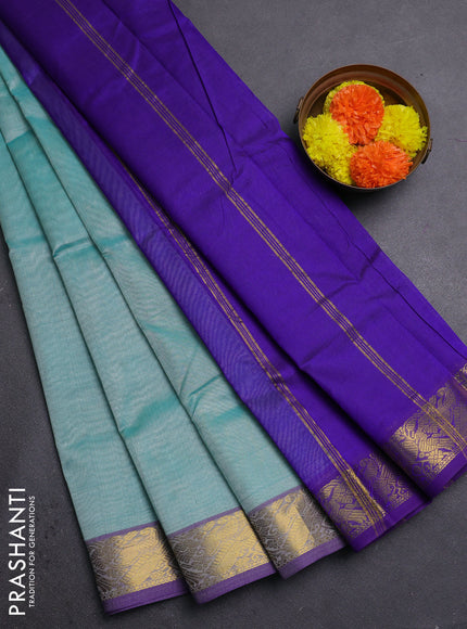 Teal  & Violet Silk Cotton Saree
