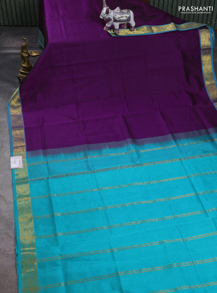 Purple & Teal Green Silk Cotton Saree