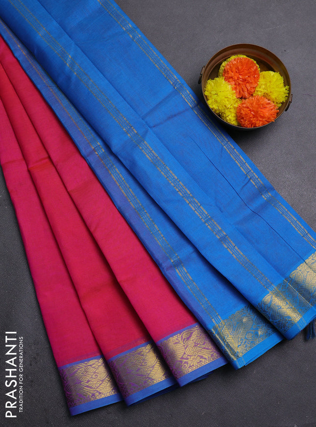 Pink & Cs Blue Silk Cotton Saree