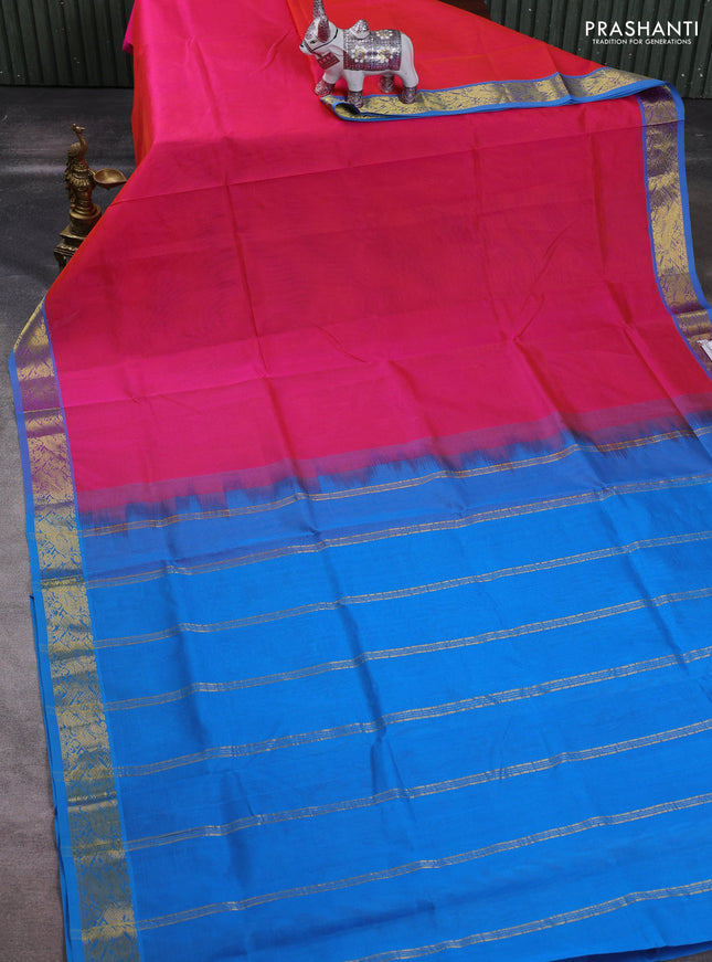 Pink & Cs Blue Silk Cotton Saree
