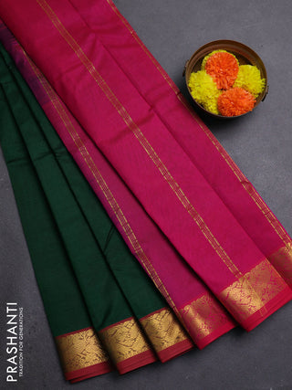 Bottle Green & Pink Silk Cotton Saree