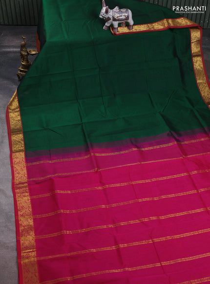 Bottle Green & Pink Silk Cotton Saree
