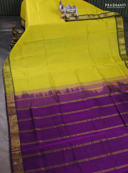 Lime Yellow & Purple Silk Cotton Saree