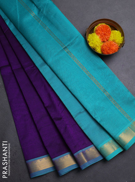 Purple & Teal Green Silk Cotton Saree