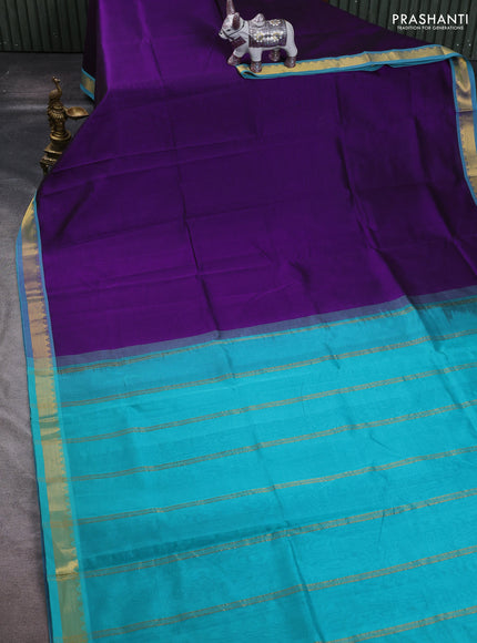 Purple & Teal Green Silk Cotton Saree