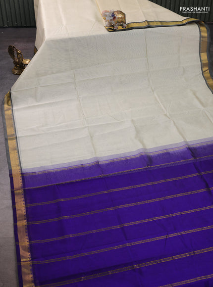 Cream & Blue Silk Cotton Saree