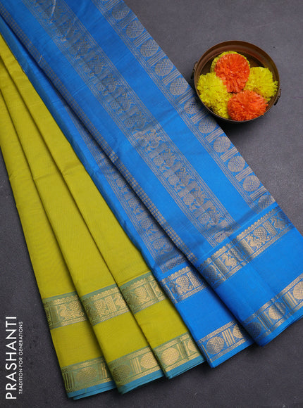 Lime Yellow & Cs Blue Silk Cotton Saree