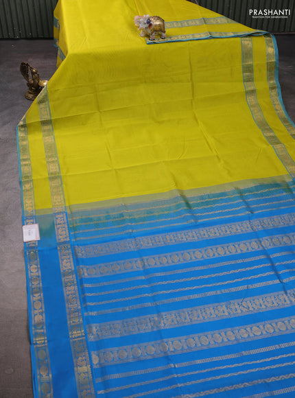 Lime Yellow & Cs Blue Silk Cotton Saree