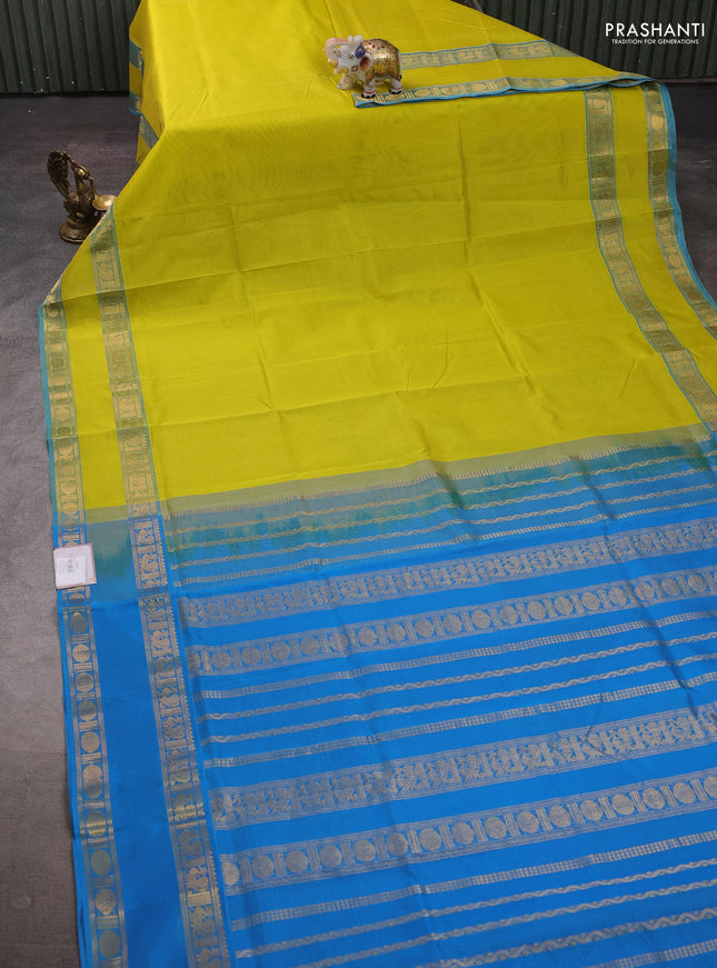 Lime Yellow & Cs Blue Silk Cotton Saree