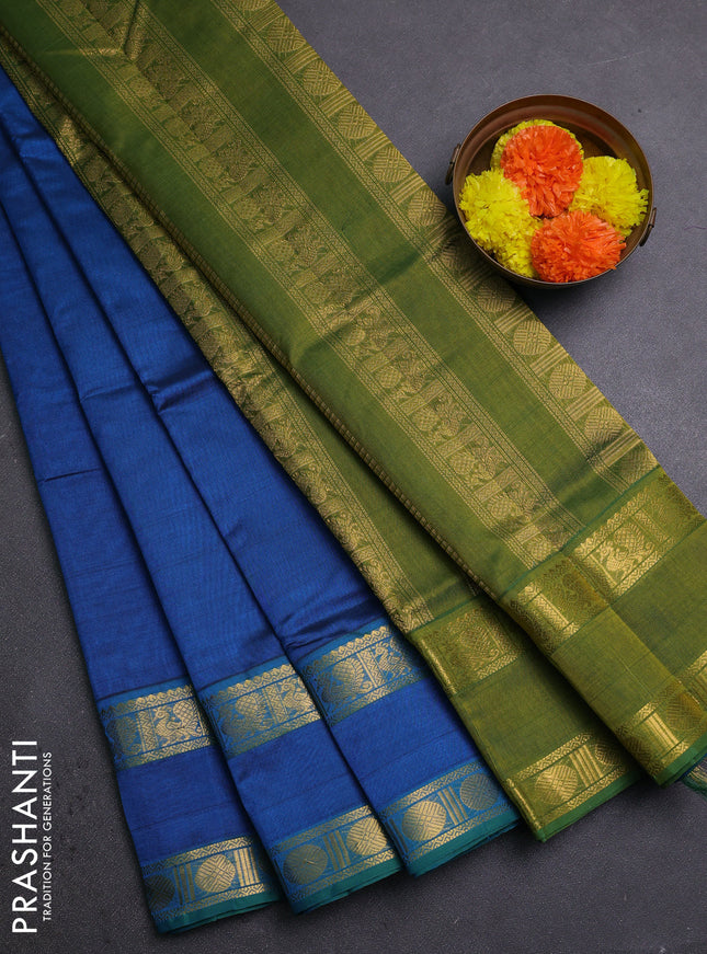 Cs Blue & Mehendi Green Silk Cotton Saree