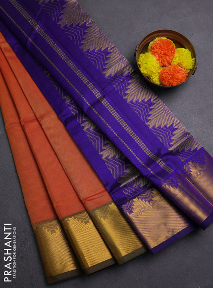 Sunset Orange & Blue Silk Cotton Saree