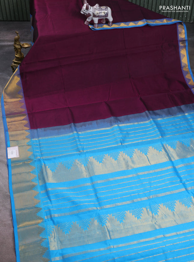 Purple & Cs Blue Silk Cotton Saree