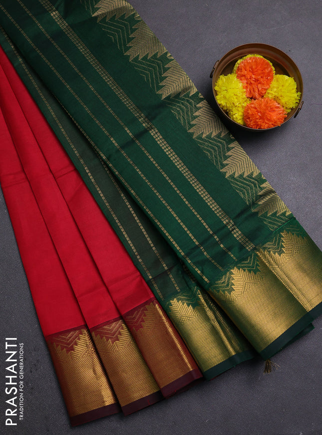 Red & Green Silk Cotton Saree