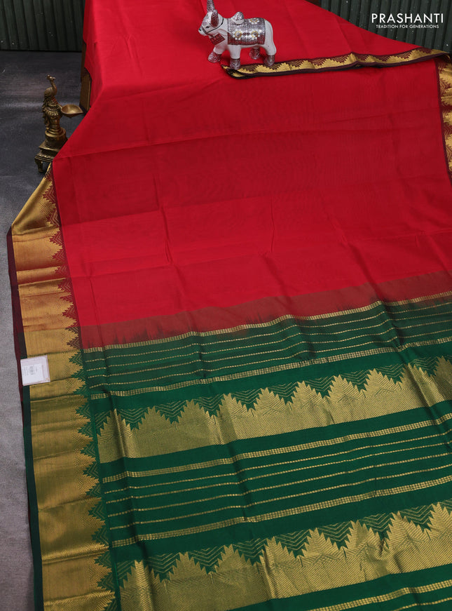 Red & Green Silk Cotton Saree