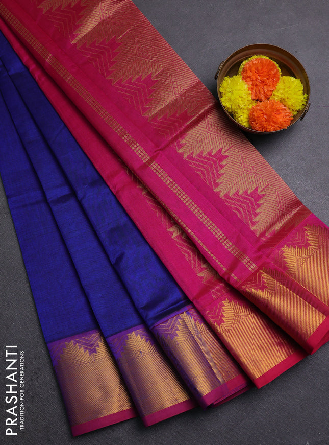 Blue & Pink Silk Cotton Saree