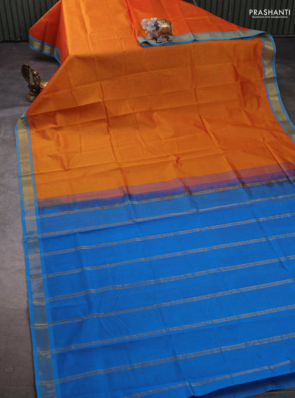 Orange & Cs Blue Silk Cotton Saree