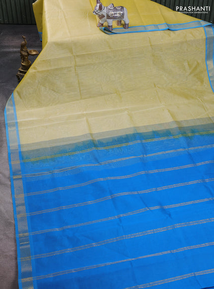Pale Yellow & Cs Blue Silk Cotton Saree