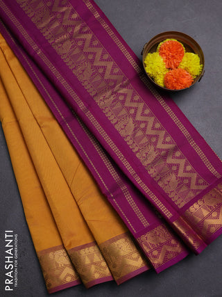 Mustard Yellow & Purple Silk Cotton Saree