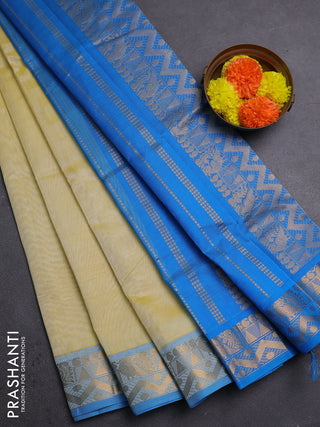 Pale Yellow & Cs Blue Silk Cotton Saree