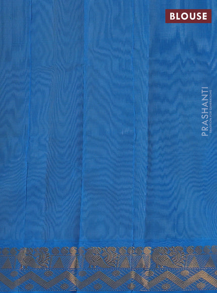 Pale Yellow & Cs Blue Silk Cotton Saree