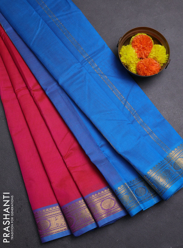 Pink & Cs Blue Silk Cotton Saree