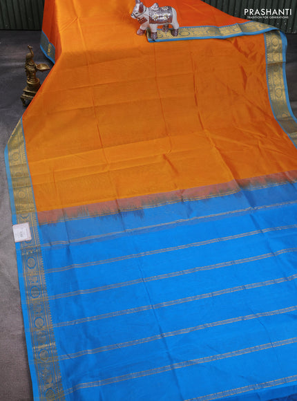 Orange & Cs Blue Silk Cotton Saree