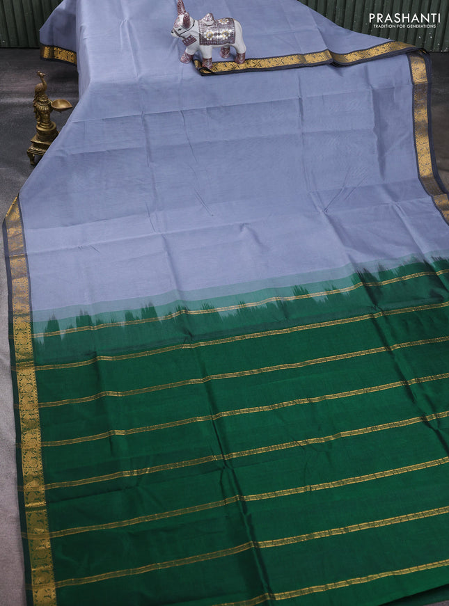 Grey & Bottle Green Silk Cotton Saree