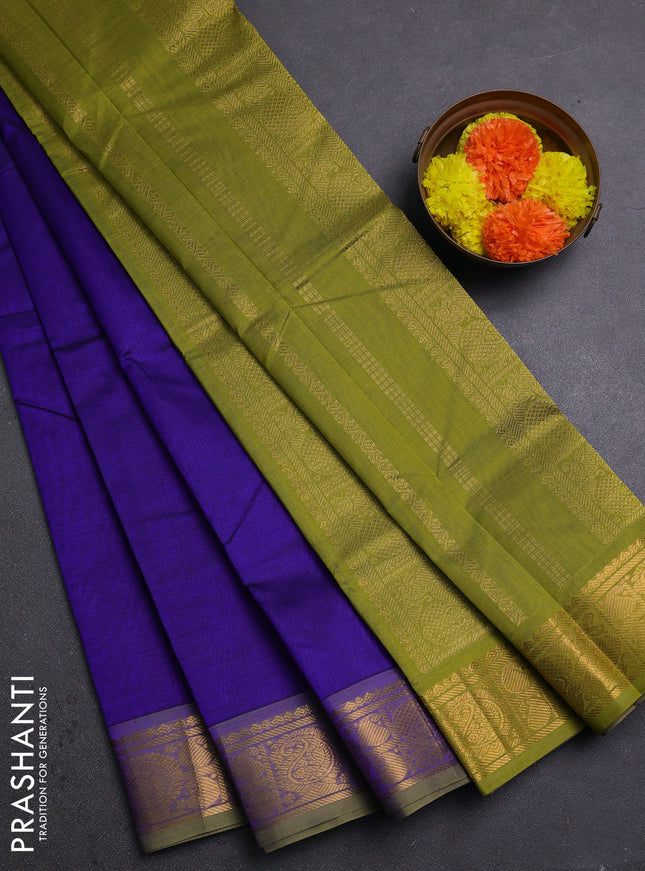 Violet & Mehendi Green Silk Cotton Saree