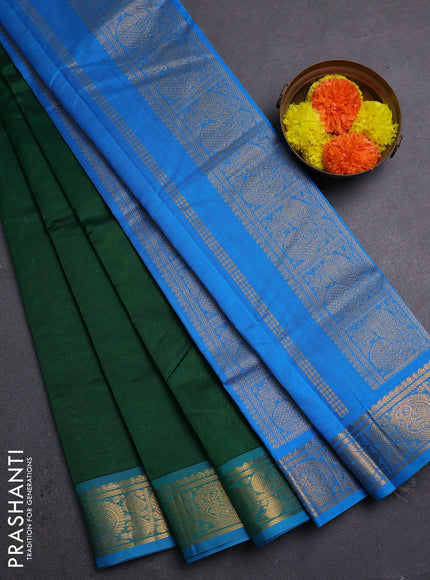 Bottle Green & Cs Blue Silk Cotton Saree