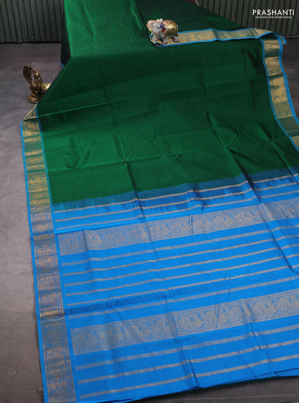 Bottle Green & Cs Blue Silk Cotton Saree