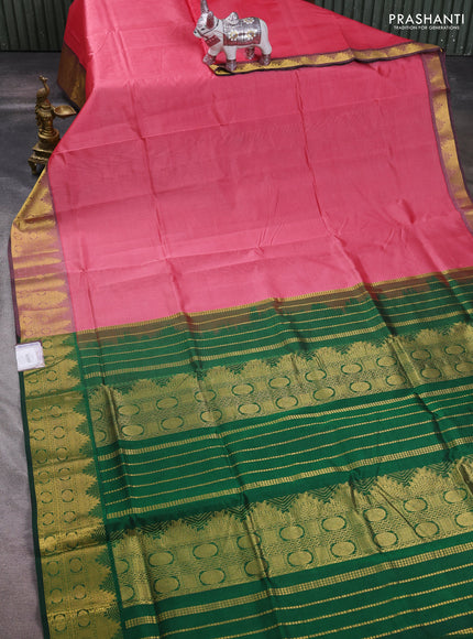 Pink & Bottle Green Silk Cotton Saree