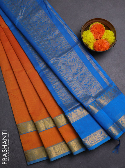 Orange & Cs Blue Silk Cotton Saree
