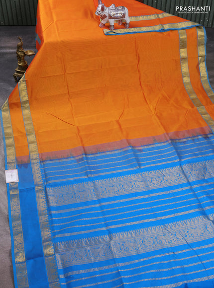 Orange & Cs Blue Silk Cotton Saree