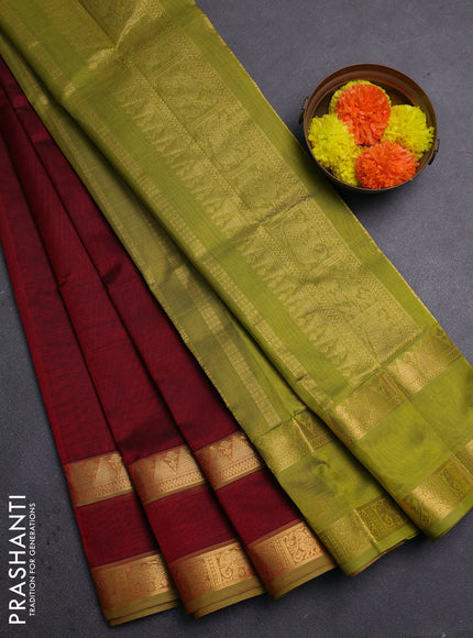 Maroon & Mehendi Green Silk Cotton Saree