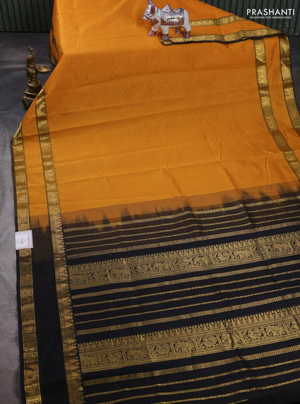 Mustard Yellow & Black Silk Cotton Saree